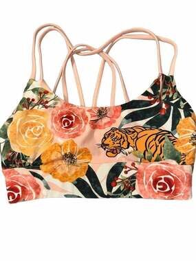 SILVERWIND Sports Bra Size S Floral Tiger Strappy Back